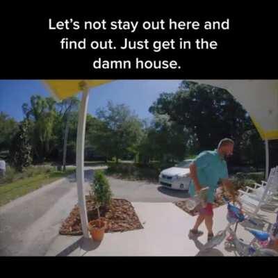 Father and his daughter are outside when a loud bang is heard