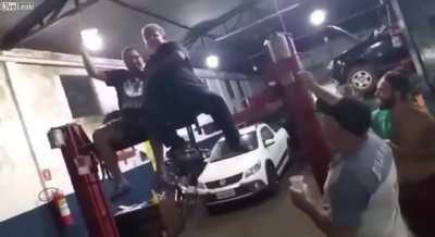 WCGW playing on a car hoist...?
