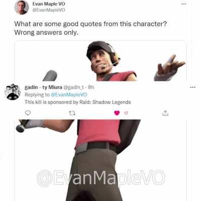 Hey there. Makin an SFM video? Does it have Scout in it? Need voice lines for em? If you answered yes to these, lemme know! I’ve been told I do a decent scout.