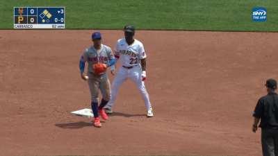 [Highlight] [Highlight] Andrew McCutchen with an INSANE tag dodge to reach 2nd base