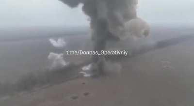 Ua POV Russian field ammo cache explodes in Zaporizhia.