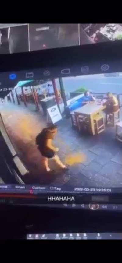 Man throws up and then immediately slips in his vomit.