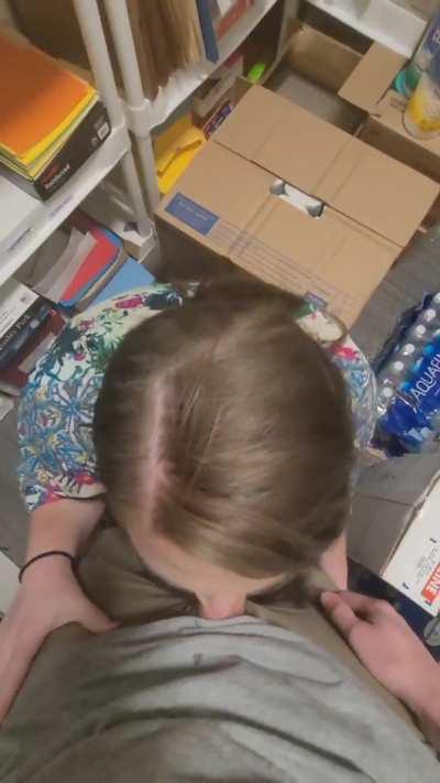 Sucking off my side dick in the supply closet at work