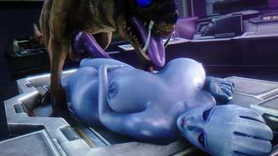 Liara teasing her varren pet (Noname55)