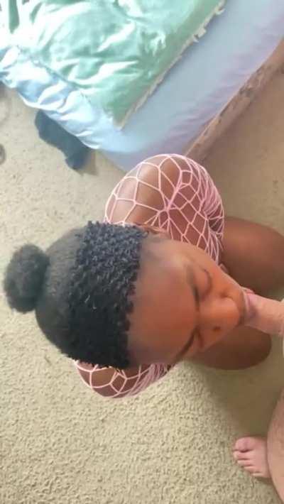 Ebony teen being a good girl sucking cock