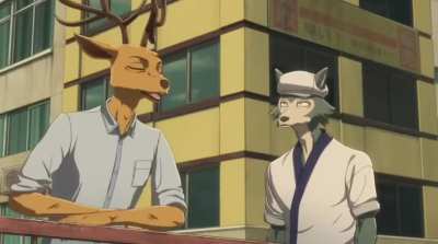 Legoshi meeting Louis, but we can't hear their thoughts