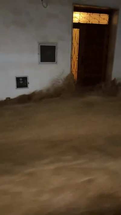 The speed & strength of flood waters in Chiva, Spain today