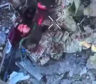 Drone view of the knife fight between Ukrainian and Russian soldier in the village of Trudove