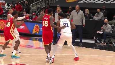 [Highlight] Hard foul on Embiid sends him flying backwards