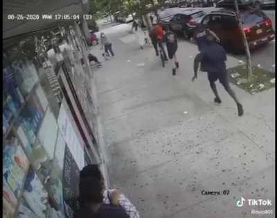 Knocks an elder, gets chased by civilians and arrested.