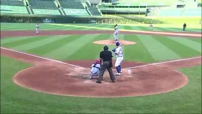 Johan Oviedo catches Kyle Schwarber comebacker.