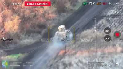 A Russian armored vehicle drops off troops to assault a treeline position west of Trudove, a quick shootout ensues between the Russian vehicle and a Ukrainian 