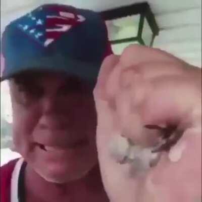 Ron Pearlman lookalike potentially gets cheated on, procceeds to eat wasp nest