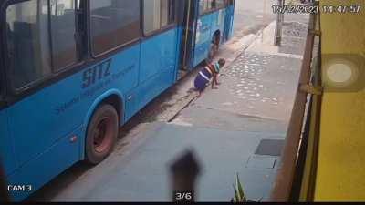 Crippled man gets run over while getting off the bus