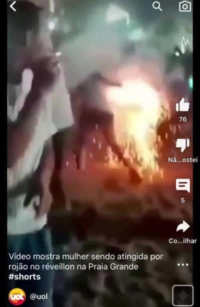 Woman hit by fireworks in Brazil