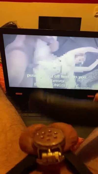 So good to watch BBC censored porn and cumming in chastity while slapping my white balls with BBC dildo