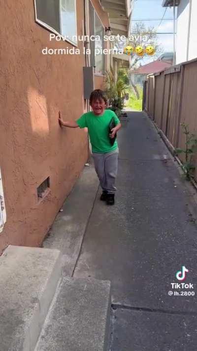 He's upset because his leg fell asleep. Now it's gonna be up all night.