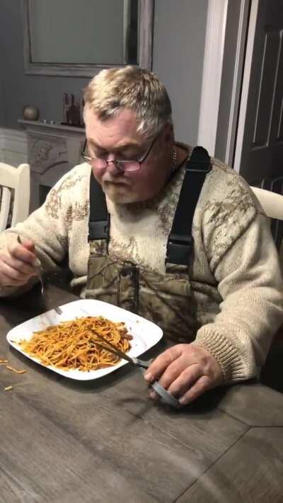 Well that's a novel way of eating spaghetti...