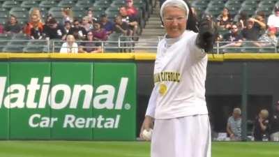 Sister Mary Jo throws perfect first pitch