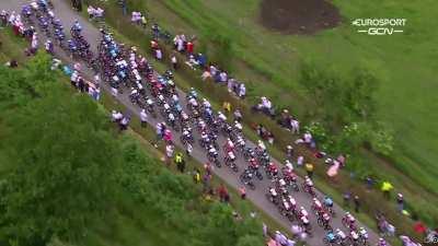 Spectator causes mass crash at the first stage of the Tour de France.