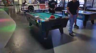 His cousin's attempt at the punching machine