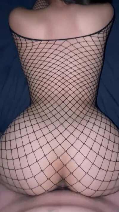 The fishnets make the BWC pounding my tight asian pussy look even hotter
