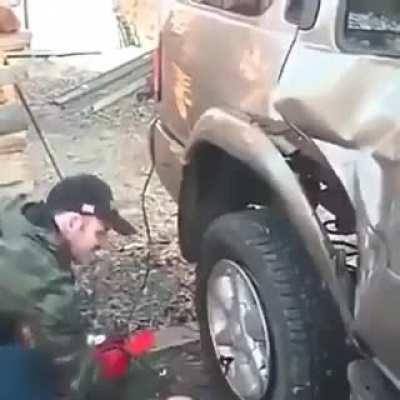 Dealing with car tire carelessly...!!