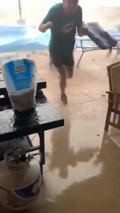 Going outside during a strong storm