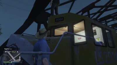 Me and a Mate found a way in to the train cab in GTA 5 Online