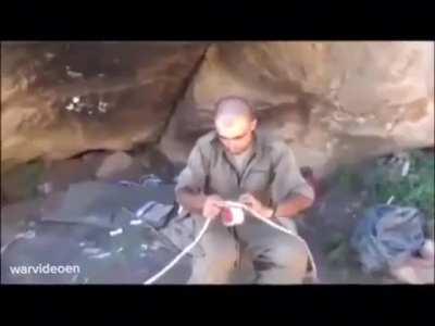 An unsuccessful attempt by PKK to attack Turkish soldiers. The video shows how IEDs are made and how these bombs are carried by donkeys in difficult terrain. Unknown date and location, but probably before 2013.
