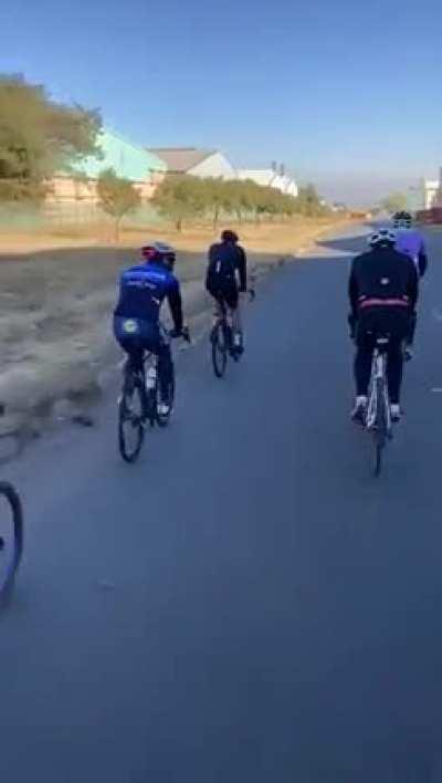 Commuter keeping up with the cyclists