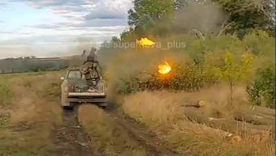 Russian atgm trying to attack Ukraine target caught fire during firing . music from source.