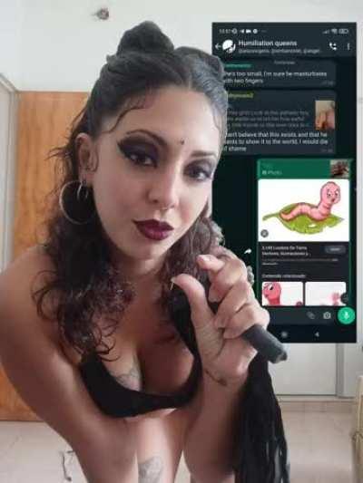 In our private group, we LOVE to make fun of tiny clits like yours 😂 40 Latina Dommes ready to destroy you! 🤏🏽