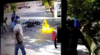 bike catches fire while sanitizing