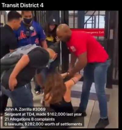 Cop on NYC subway station last night slamming a young woman to the ground for allegedly not paying her $2.75 subway fare