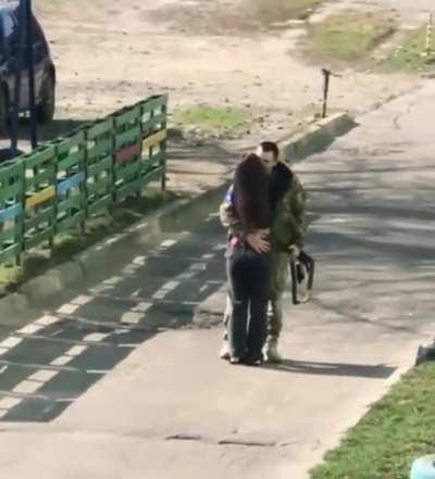 Ukranian defender reuniting with his wife for a precious minute