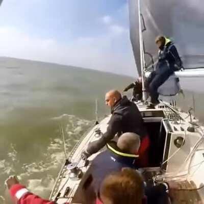 WCGW sitting on the sail.