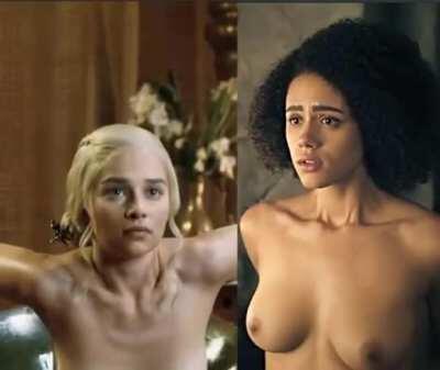 Emilia Clarke and Nathalie Emmanuel in Game of Thrones.