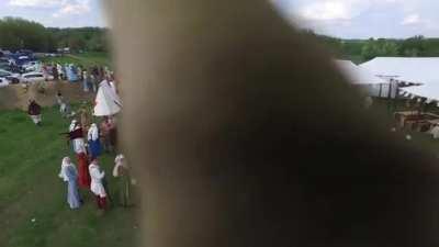 Flying a drone over a Russian renaissance fair...It doesn't end well