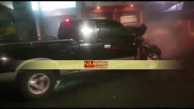 Pair of dudes were arguing about whose fault the accident was when another car crashes and nearly runs them both over