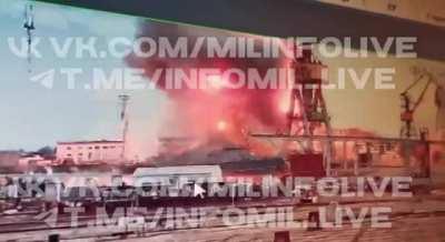 A moment of destruction of the Russian missile ship 