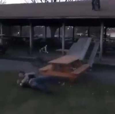 Roof plus bike with a picnic table