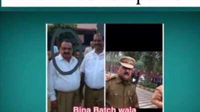 RSS in police uniform questioned about his missing badge, responds with a beautiful excuse stating they fell off.