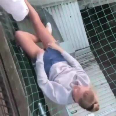 To lay and rest on the safety net