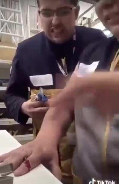 He is smiling but he definitely died inside...