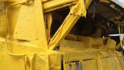 Guy crashes into a paint truck. Gets covered in paint.
