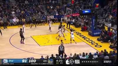 [Highlight] Steph Curry practices jumpshot and dances in corner during a live possession, Wiggins proceeds to get the and-1