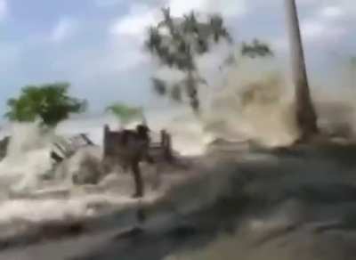 Footage from 2004 captures tourists fleeing as massive waves strike during the Indian Ocean tsunami.