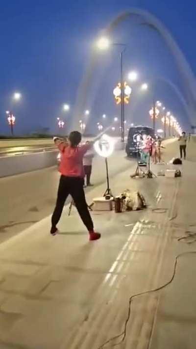 Thankfully the guy recording has a high cringe tolerance otherwise he would had jumped from the bridge.