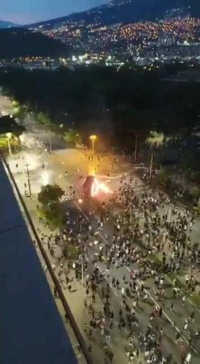 The cities of Bogota and Medellin are in total chaos tonight as tensions in Colombia peak.